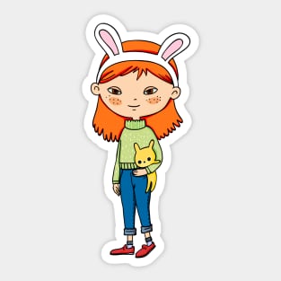 Cute girl with rabbit ears Sticker